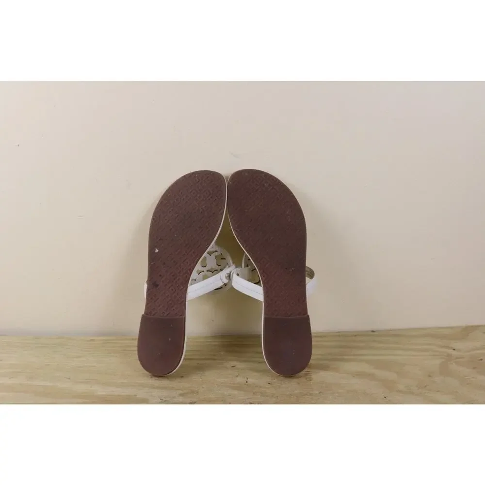 Tory Burch Flip Flops 8.5M Off White Leather Miller Sandals Thong Flats Shoes